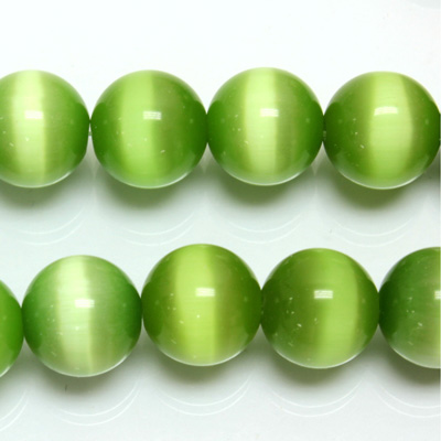 Fiber-Optic Synthetic Bead - Cat's Eye Smooth Round 12MM CAT'S EYE LT GREEN