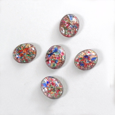 Glass Medium Dome Lampwork Cabochon - Oval 10x8MM RED MULTI OPAL (02421)