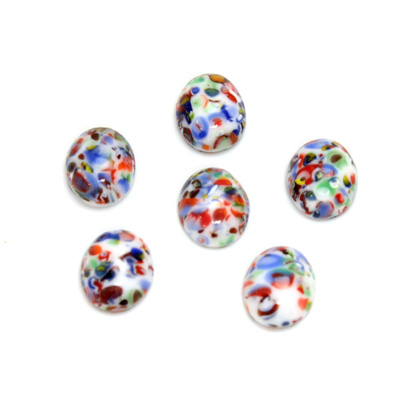 Glass Medium Dome Lampwork Cabochon - Oval 10x8MM MOSAIC WHITE (04660)