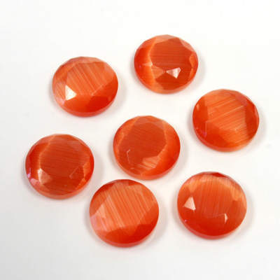 Fiber-Optic Flat Back Stone with Faceted Top and Table - Round 09MM CAT'S EYE ORANGE