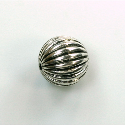 Metalized Plastic Bead - Ribbed Round Melon 14MM ANT SILVER