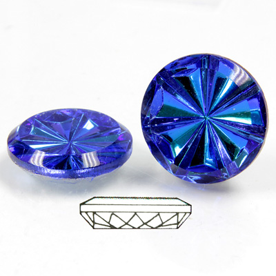 Glass Flat Back Pinwheel Round 18MM CRYSTAL HELIO BLUE