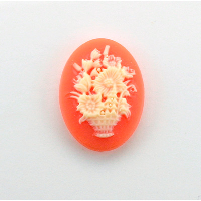 Plastic Cameo - Flower Basket Oval 25x18MM IVORY ON CORNELIAN