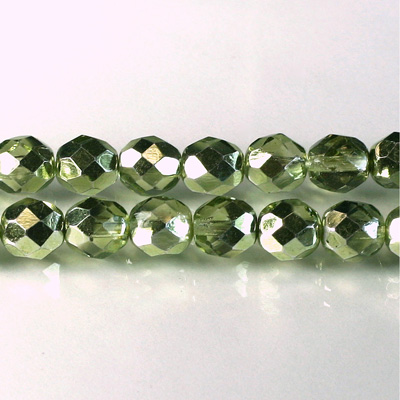 Czech Glass Fire Polish Bead - Round 08MM 1/2 Coated CRYSTAL/OLIVE