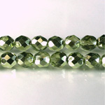 Czech Glass Fire Polish Bead - Round 08MM 1/2 Coated CRYSTAL/OLIVE