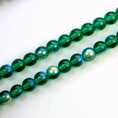 Czech Pressed Glass Bead - Smooth Round 06MM EMERALD AB