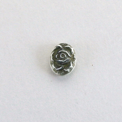 Plastic Carved No-Hole Flower - Rose Oval 10x8MM BLACK ON IVORY