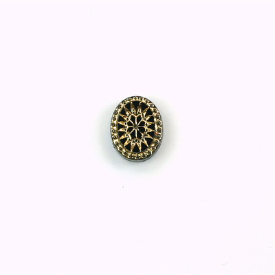 German Glass Flat Back Engraved Victorian Intaglio - Oval 10x8MM GOLD on JET