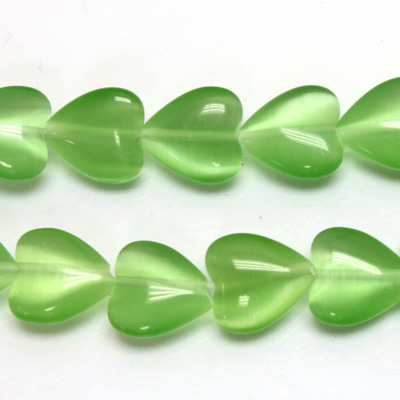 Fiber-Optic Synthetic Bead - Cat's Eye Smooth Lentil Heart 12MM CAT'S EYE LT GREEN