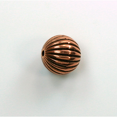 Metalized Plastic Bead - Ribbed Round Melon 12MM ANT COPPER