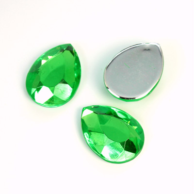 Plastic Flat Back Foiled Rose Cut Rhinestone - Pear 18x13MM PERIDOT
