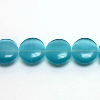 Fiber Optic Synthetic Cat's Eye Bead - Smooth Lentil Round 12MM CAT'S EYE AQUA