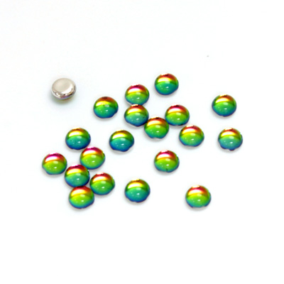 Glass Medium Dome Foiled Cabochon - Round 04MM Coated IRIDIS