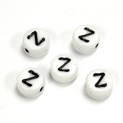 Czech Pressed Glass Engraved Bead - Alphabet 6MM BLACK ON WHITE