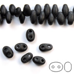 Preciosa Czech Glass 2-Hole Seed Bead - Twin 2.5x5MM MATTE JET 23980 Strung