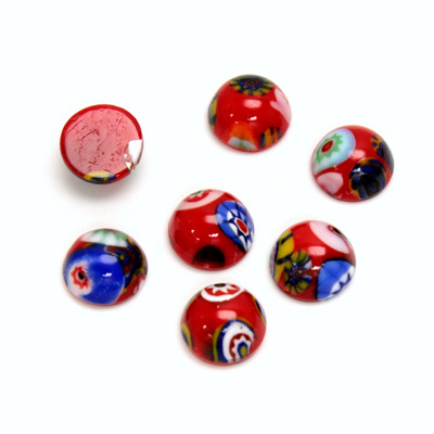 Glass Medium Dome Lampwork Cabochon - Round 09MM VENETIAN RED MOSAIC (03104)