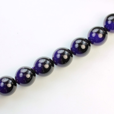 Czech Pressed Glass Bead - Smooth 2-Color Round 10MM COATED BLACK-DEEP BLUE