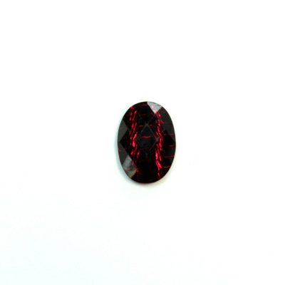 Plastic Flat Back Striped Rauten Rose - Oval 14x10MM DYED RED on BLACK