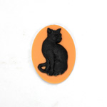 Plastic Cameo - Cat Sitting Oval 25x18MM BLACK ON ORANGE