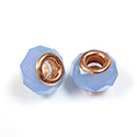 Glass Faceted Bead with Large Hole Copper Plated Center - Round 14x9MM BLUE OPAL