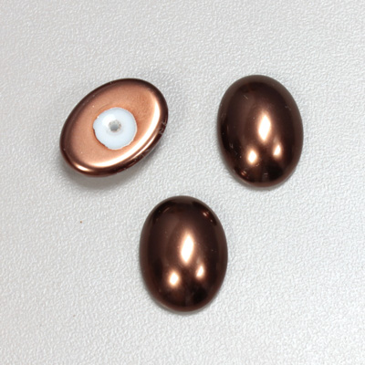 Glass Medium Dome Pearl Dipped Cabochon - Oval 18x13MM DARK BROWN