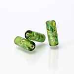 Glass Lampwork Bead - Tube Smooth 16x6MM OLIVINE with  FOIL 92497