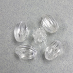 German Plastic Bead - Transparent Ribbed Oval 13x9MM CRYSTAL