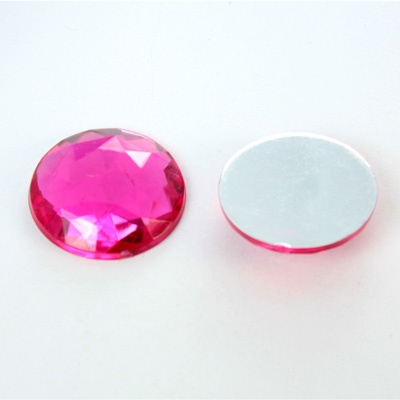 Plastic Flat Back Foiled Rauten Rose Rhinestone - Round 20MM DK ROSE