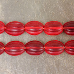 Czech Pressed Glass Bead - Ribbed Melon Oval 12x9MM MATTE RUBY
