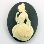 Plastic Cameo - Girl Oval 40x30MM IVORY ON BLACK