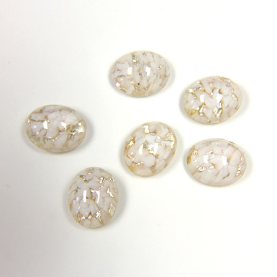 Glass Medium Dome Lampwork Cabochon - Oval 10x8MM SILVER FOIL OPAL WHITE