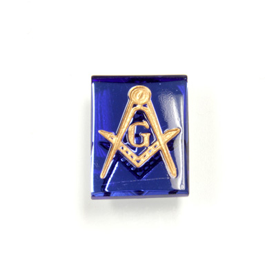 Glass Flat Back Intaglio Masonic Cushion 16x12MM GOLD ON SAPPHIRE Foiled