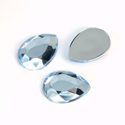 Plastic Flat Back Foiled Rose Cut Rhinestone - Pear 18x13MM LT SAPPHIRE