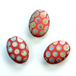 Pressed Glass Peacock Bead - Oval 18x13MM MATTE RED