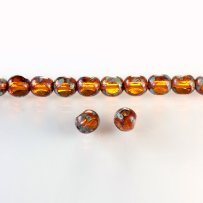 Czech Glass Fire Polish Bead 3 Cut Window 06MM MADEIRA TOPAZ with DIFFUSION COATING