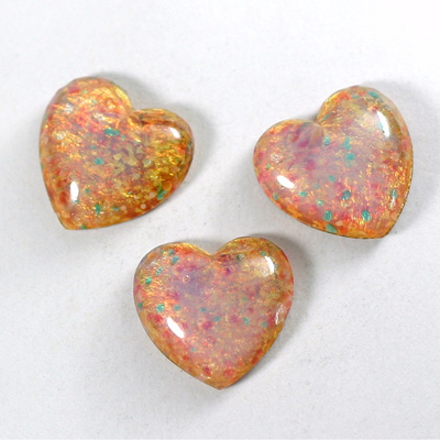 Glass Medium Dome Cabochon Lampwork - Heart 17MM FIRE OPAL (01003)