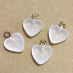 Plastic Pendant - Puff Heart with Brass Loop 11MM Matte CRYSTAL
