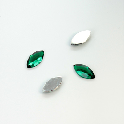 Plastic Flat Back Foiled Rose Cut Rhinestone - Navette 10x5MM EMERALD