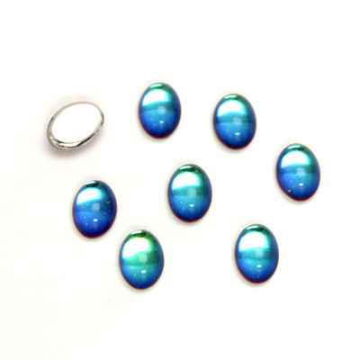 Glass Medium Dome Foiled Cabochon - Coated Oval 07x5MM BERMUDA BLUE