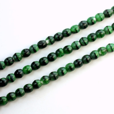 Czech Pressed Glass Bead - Smooth Round 04MM TIGEREYE GREEN