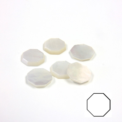 Shell Flat Back Flat Top Back Bevel Stone - Octagon 07.5MM WHITE MOP 1.5mm Thick Stone