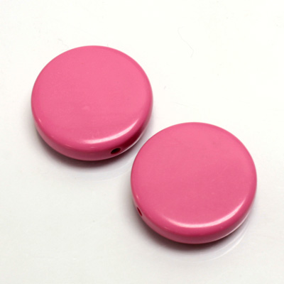 Plastic Bead - Opaque Color Smooth Flat Round 22MM BRIGHT PINK