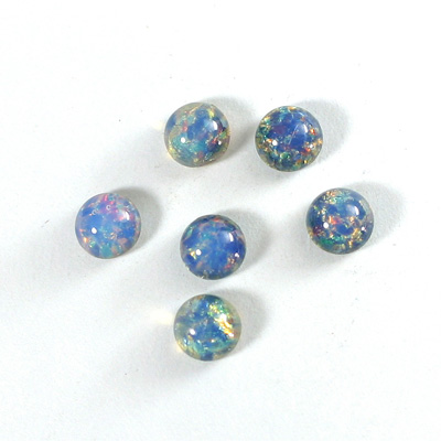 Glass Medium Dome Lampwork Cabochon - Round 07MM BLUE OPAL (04531)