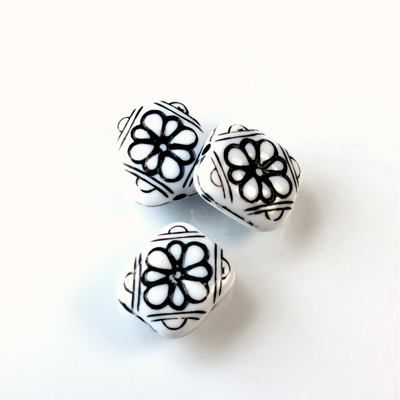 Plastic Engraved Bead -  Rectangle 12x11MM BLACK on WHITE