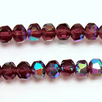 Czech Glass Fire Polished Bead - Rondelle Disc 6x5MM AMETHYST AB