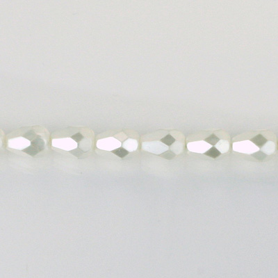 Czech Glass Pearl Faceted Fire Polish Bead - Pear 10x7MM WHITE 70401