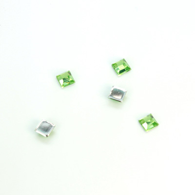 Plastic Flat Back Foiled Rose Cut Rhinestone - Square 04x4MM PERIDOT