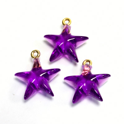 Plastic Pendant - Star with Brass Loop 15MM AMETHYST