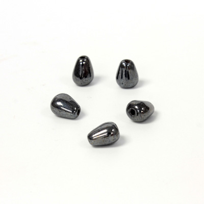 Czech Pressed Glass Bead - Smooth Pear 07x5MM HEMATITE