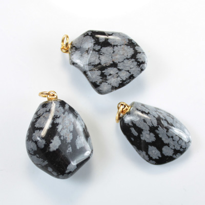 Gemstone Tumble Polished Pendant with Brass Ring - Medium SNOWFLAKE OBSIDIAN